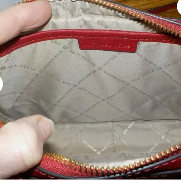 Michael Kors Sandrine Stud LG Crossbody Saffiano Leather DK Sangria New - Picture 2 of 5